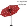 Pure Garden Patio Umbrella with Solar Lights with Base, Red 50-LG1174B